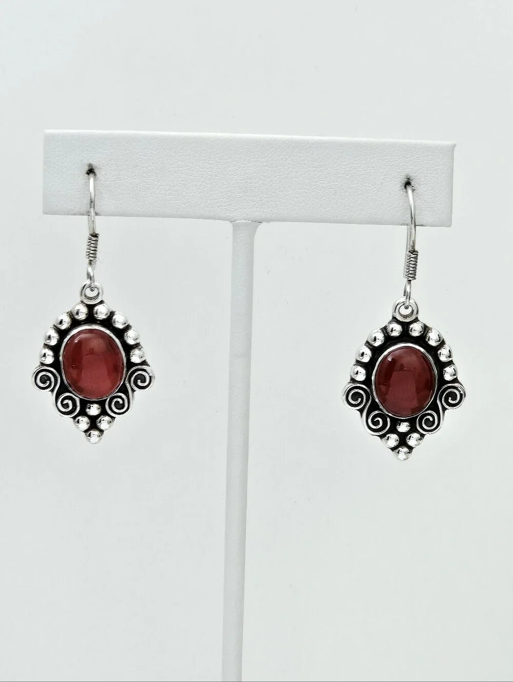 Mark Wasserman Sterling Silver Carnelian Caviar Bead Swirl Vintage Earrings